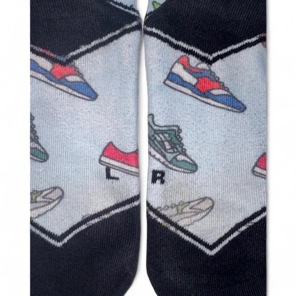 FEAT Blanket Blend Crew Socks - Light Blue Sneaker Print - Size Large